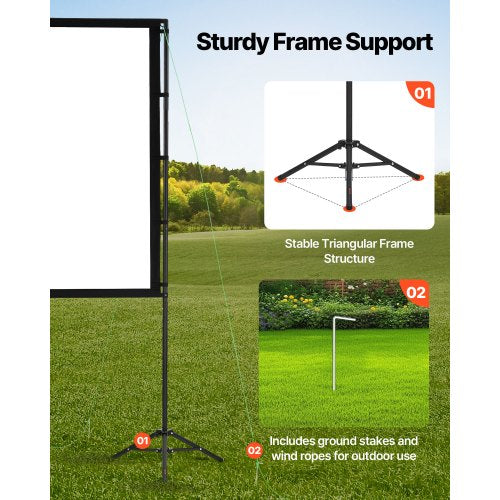Projector Screen with Stand 100 Inch 160° Wide Angle Indoor Outdoor