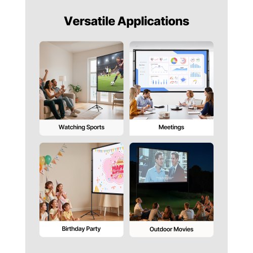 Projector Screen with Stand 100 Inch 160° Wide Angle Indoor Outdoor