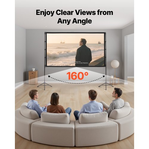 Projector Screen with Stand 100 Inch 160° Wide Angle Indoor Outdoor