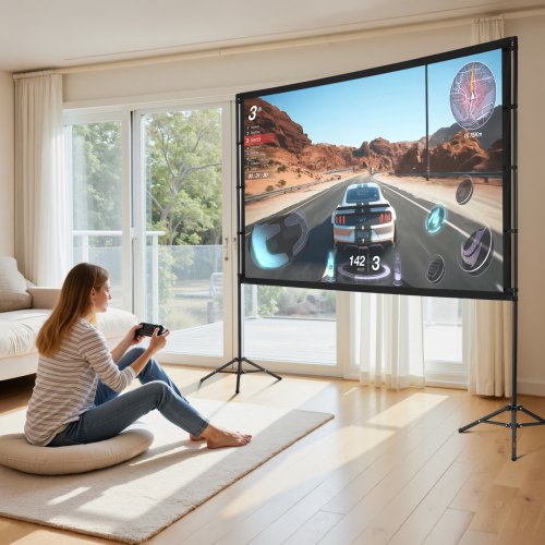 Projector Screen with Stand 100 Inch 160° Wide Angle Indoor Outdoor