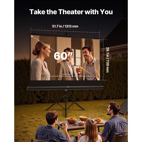 Projector Screen with Stand 60 Inch 160° Wide Angle Indoor Outdoor