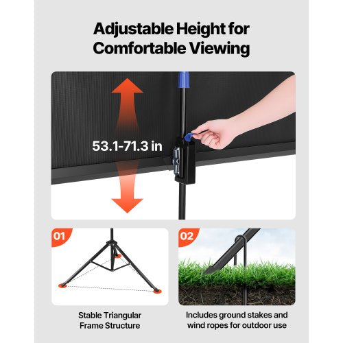 Projector Screen with Stand 60 Inch 160° Wide Angle Indoor Outdoor