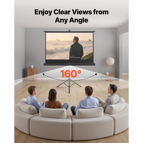 Projector Screen with Stand 60 Inch 160° Wide Angle Indoor Outdoor