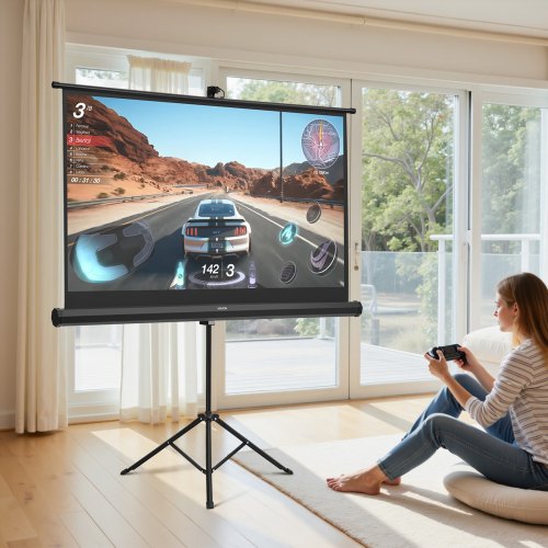 Projector Screen with Stand 60 Inch 160° Wide Angle Indoor Outdoor