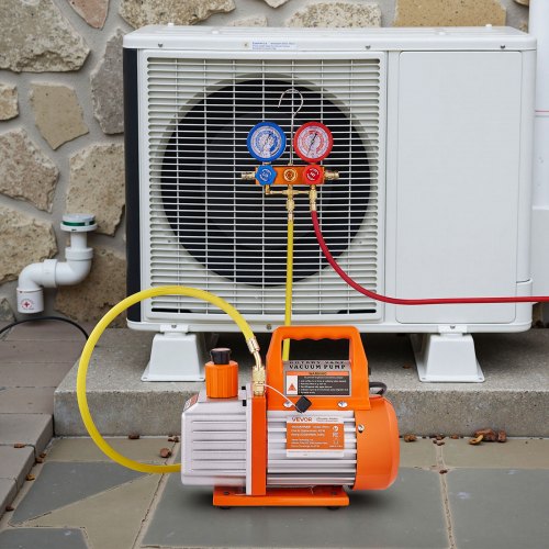 4 CFM AC Vacuum Pump and Gauge Set 13 HP Single Stage Rotary Vane HVAC