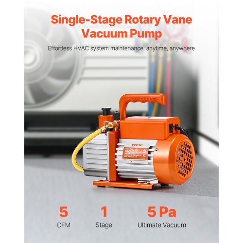 Vacuum Pump 5 CFM HVAC Single Stage Rotary Vane Vacuum Pump for R134a R22
