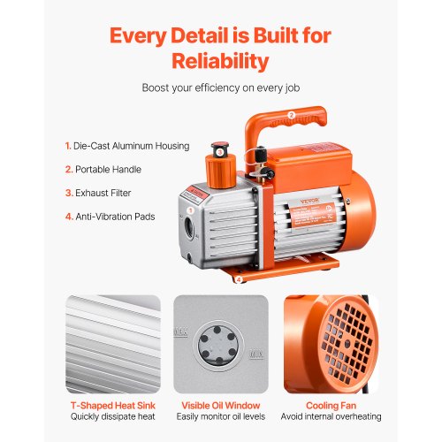 Vacuum Pump 5 CFM HVAC Single Stage Rotary Vane Vacuum Pump for R134a R22