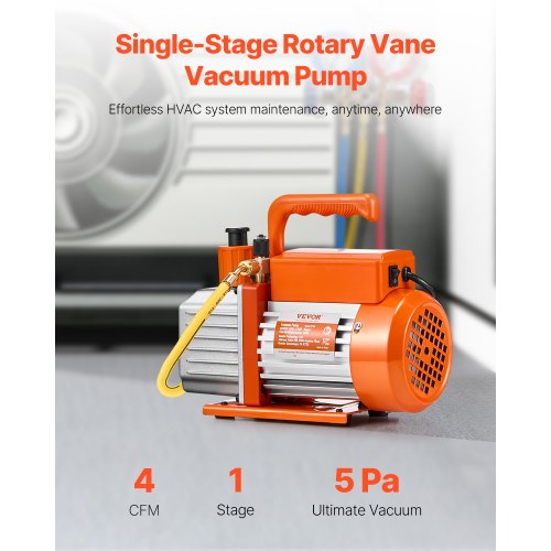Vacuum Pump 4 CFM HVAC Single Stage Rotary Vane Vacuum Pump for R134a R22