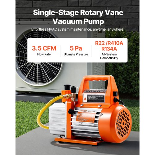 Vacuum Pump 35 CFM 14 HP HVAC Single Stage Rotary Vane AC Vacuum Pump