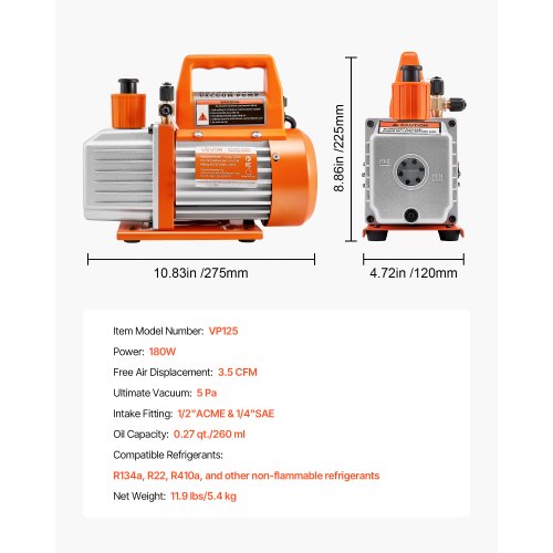 Vacuum Pump 35 CFM 14 HP HVAC Single Stage Rotary Vane AC Vacuum Pump