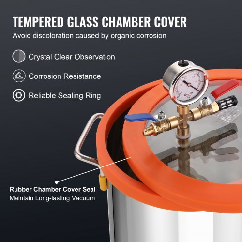 5 Gallon Vacuum Chamber and 35 CFM Pump Kit Tempered Glass Lid Vacuum