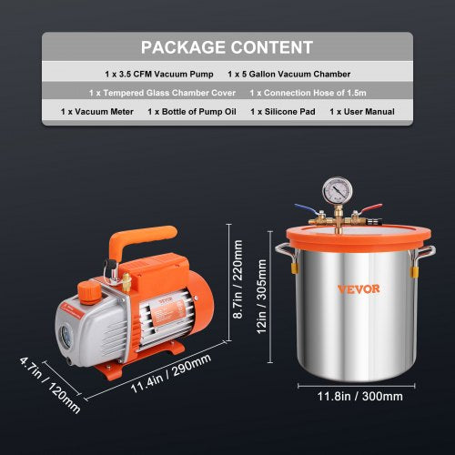 5 Gallon Vacuum Chamber and 35 CFM Pump Kit Tempered Glass Lid Vacuum