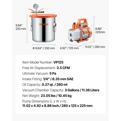 3 Gallon Vacuum Chamber with Pump 35 CFM Stainless Steel Degassing