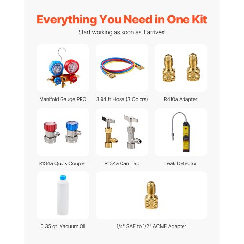 45 CFM AC Vacuum Pump and Gauge Set Single Stage Rotary Vane HVAC Air