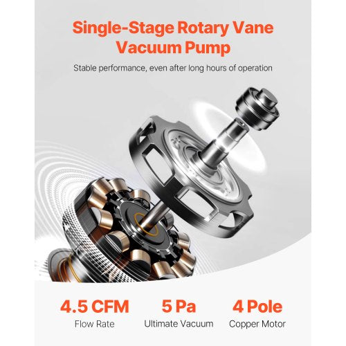45 CFM AC Vacuum Pump and Gauge Set Single Stage Rotary Vane HVAC Air