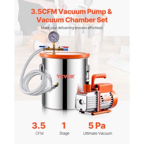 5 Gallon Vacuum Chamber and 35 CFM Pump Kit Stainless Steel Chamber