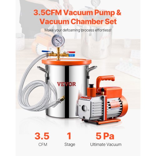 3 Gallon Vacuum Chamber and 35 CFM Pump Kit Stainless Steel Chamber