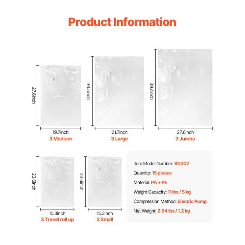 Vacuum Storage Bags 15 Pack Space Saver Seal Bag3 Jumbo3 Large3 Medium3