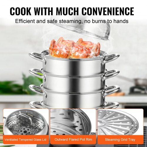 Steamer Pot 118in30cm 5 Tier Steamer Pot for Cooking with 10QT Stock Pot