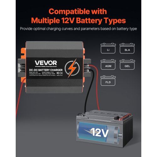12V 40A DC to DC Battery Charger 500W OnBoard Battery Charger for LeadAcid