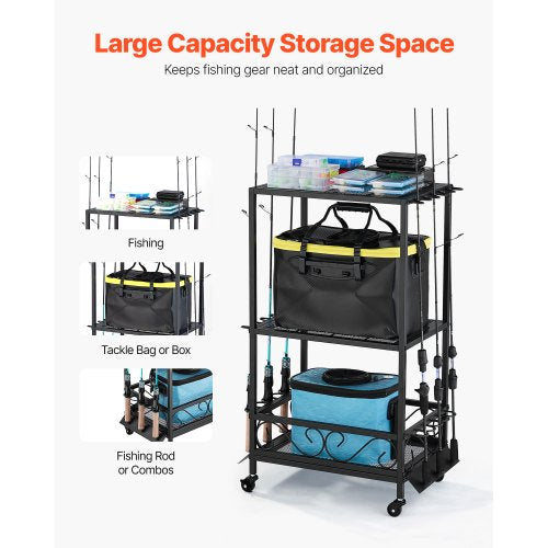 Fishing Rod Holder for 10Rods Mobile Fishing Pole Rack Cart with Wheels