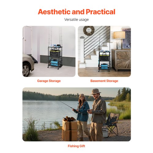 Fishing Rod Holder for 10Rods Mobile Fishing Pole Rack Cart with Wheels