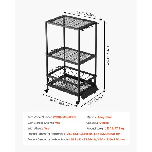 Fishing Rod Holder for 10Rods Mobile Fishing Pole Rack Cart with Wheels