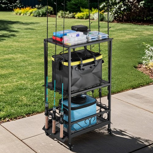 Fishing Rod Holder for 10Rods Mobile Fishing Pole Rack Cart with Wheels