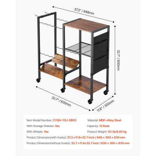 Fishing Rod Holder for 12Rods Mobile Fishing Pole Rack Cart with Wheels