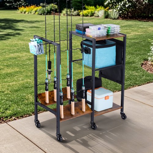 Fishing Rod Holder for 12Rods Mobile Fishing Pole Rack Cart with Wheels