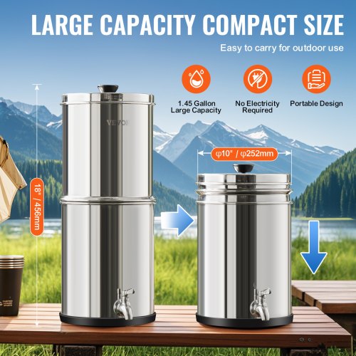 Gravityfed Water Filter System 15G 304 StainlessSteel Countertop System