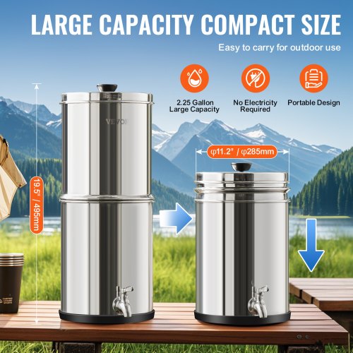 Gravityfed Water Filter System 225G 304 StainlessSteel Countertop