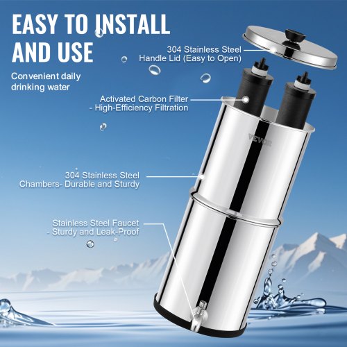 Gravityfed Water Filter System 225G 304 StainlessSteel Countertop