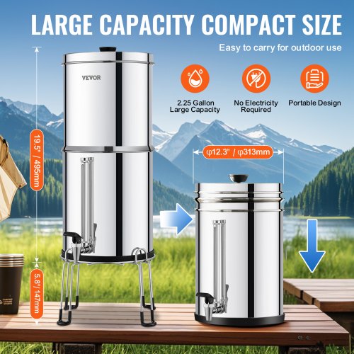 Gravityfed Water Filter System 225G 304 StainlessSteel Countertop Water