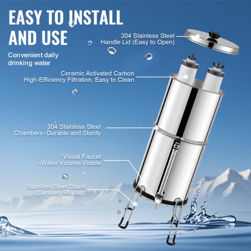 Gravityfed Water Filter System 225G 304 StainlessSteel Countertop Water