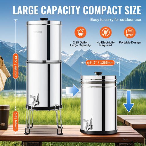 Gravityfed Water Filter System 225G 304 StainlessSteel Countertop Water