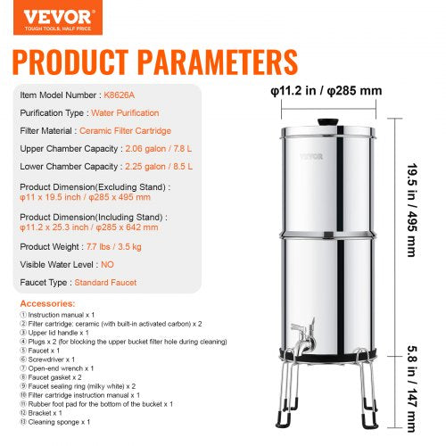 Gravityfed Water Filter System 225G 304 StainlessSteel Countertop Water