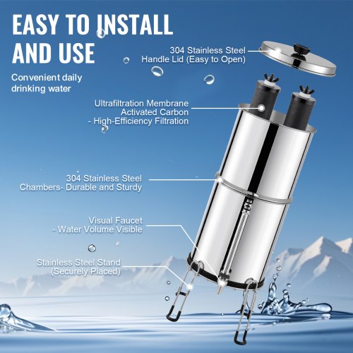 Gravityfed Water Filter System 225G 304 StainlessSteel Countertop