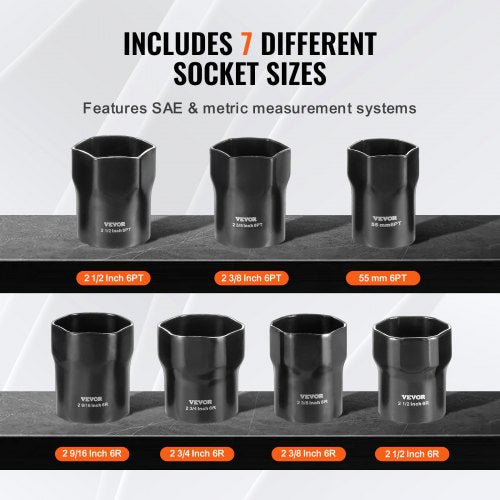 Wheel Bearing Locknut Socket Set 12 inch Drive 7 Piece SAE and Metric