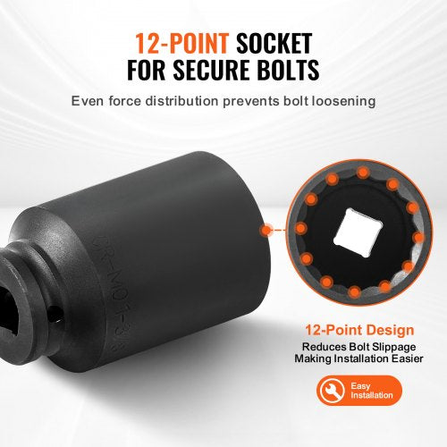 Axle Nut Impact Socket Set 12 Drive Deep 12Point 8Piece Metric Spindle
