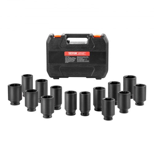 Axle Nut Impact Socket Set 12 Drive Deep 612Point 14PCS Metric Socket