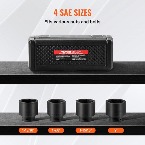 Axle Nut Impact Socket Set 12 Drive 6Point 4Piece SAE Spindle Nut