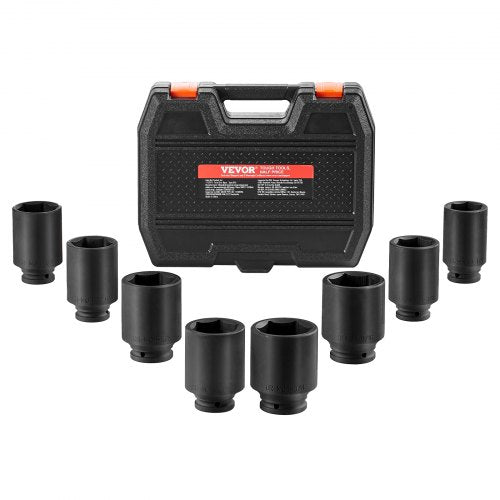 Axle Nut Impact Socket Set 34 Drive Deep 6Point 8Piece SAE Spindle Nut