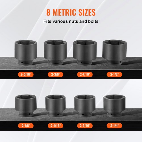 Axle Nut Impact Socket Set 34 Drive 6Point 8Piece SAE Spindle Nut