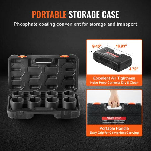 Axle Nut Impact Socket Set 34 Drive 6Point 8Piece SAE Spindle Nut