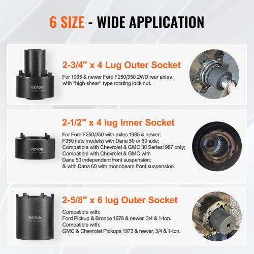 Spindle Nut Socket Tool Kit 12 inch Drive 6 Piece Axle Hub Nut Socket Set