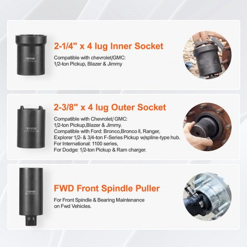 Spindle Nut Socket Tool Kit 12 inch Drive 6 Piece Axle Hub Nut Socket Set