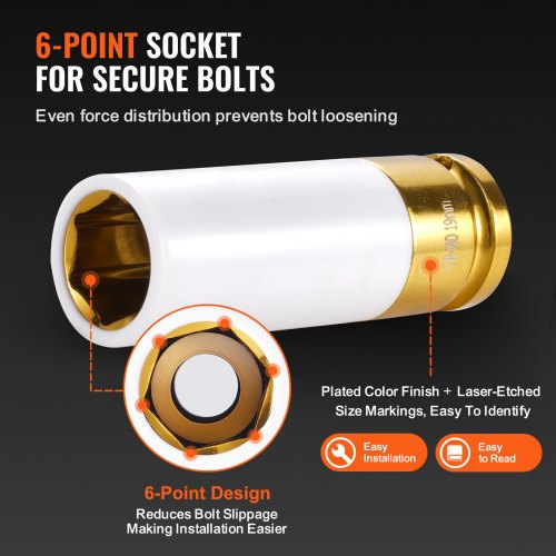 Lug Nut Impact Socket Set 12 inch Drive Metric and SAE 6Point Deep Socket