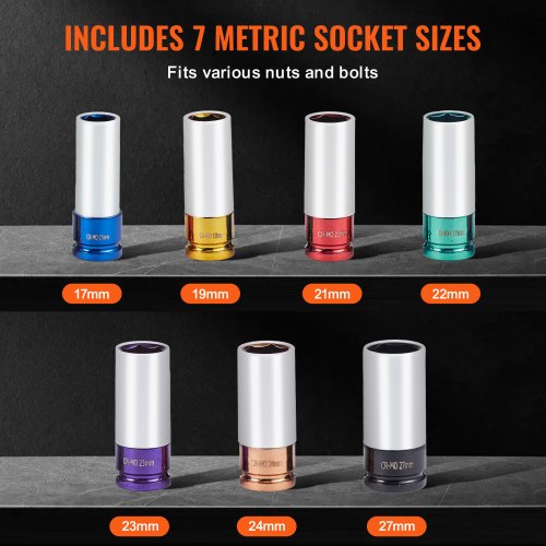 Lug Nut Impact Socket Set 12 inch Drive Metric 6Point Deep Socket Set 7