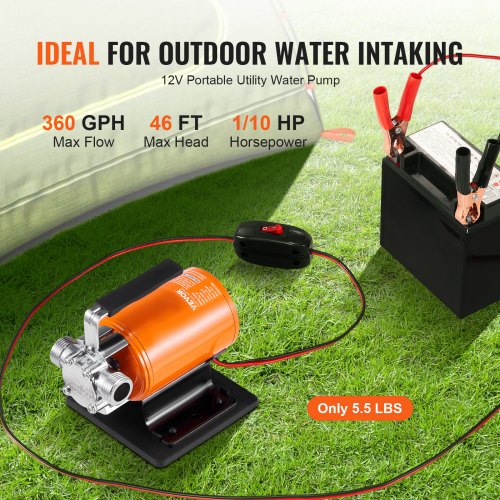 Water Transfer Pump 12V DC 360 GPH 110HP Portable Electric Utility Pump